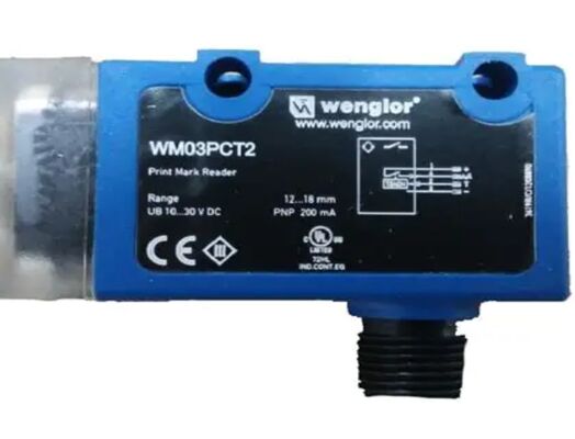 Wenglor - WM03PCT2 PRINT MARK SENSOR، 12-18MM RANGE، PNP NO NC، M12 CONNECTOR، نور سفید، 1.5x2.5 SPOT، 10-30VDC